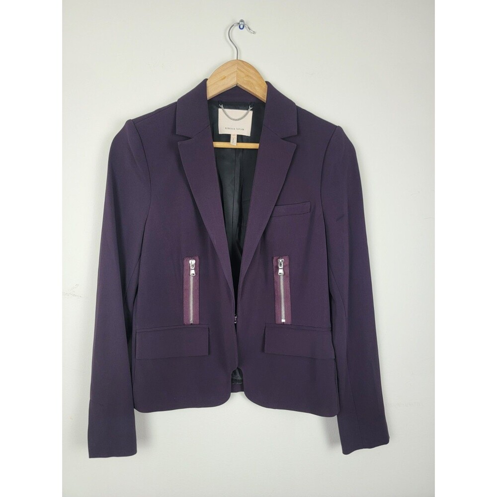 Rebecca Taylor Womens Blazer Cut Away Detail Zippers Size 6 Purple Career Office